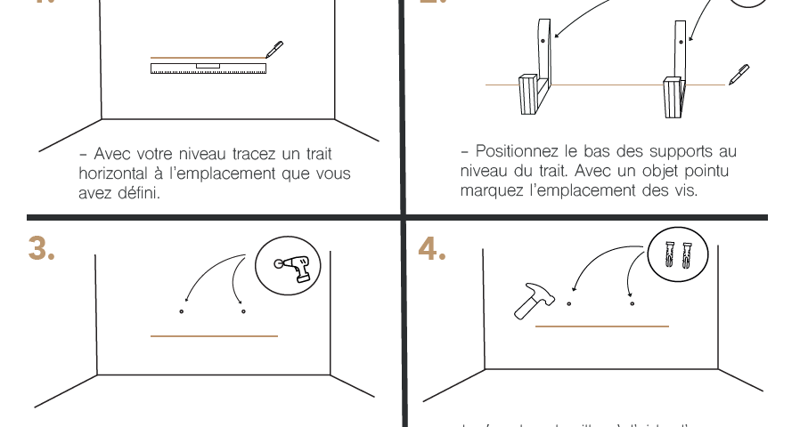 Étape 1 : dans un espace vide, tracez un trait horizontal au niveau défini avec règle et crayon similaire à l’image, pour marquer la hauteur souhaitée.