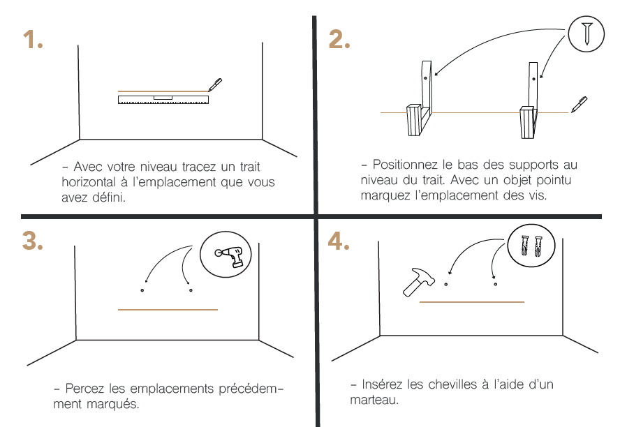 Étape 1 : dans un espace vide, tracez un trait horizontal au niveau défini avec règle et crayon similaire à l’image, pour marquer la hauteur souhaitée.
